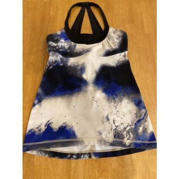 Lululemon Size 6 Womens Scoop Neck Black Blue Top Yoga Workout Shirt - Picture 2 of 8